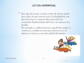 LECTURA SUPERFICIAL
TIPOS DE LECTURA 9
 