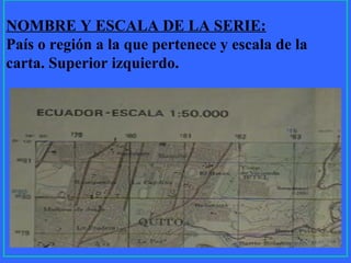 11
NOMBRE Y ESCALA DE LA SERIE:
País o región a la que pertenece y escala de la
carta. Superior izquierdo.
 