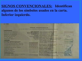 16
SIGNOS CONVENCIONALES: Identifican
algunos de los símbolos usados en la carta.
Inferior izquierdo.
 