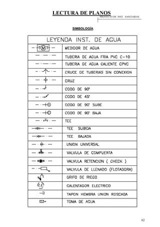 LECTURA DE PLANOS
62
SIMBOLOGÍA
PROYECTO DE INST. SANITARIAS
 