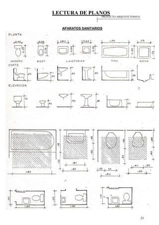LECTURA DE PLANOS
23
APARATOS SANITARIOS
PROYECTO ARQUITECTONICO
 