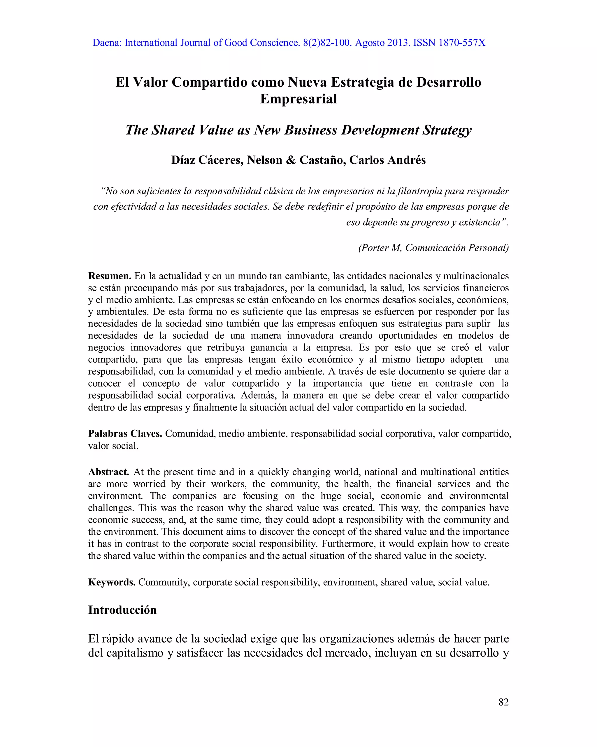 Lectura El valor compartido como Nueva estrategia de desarrollo ...