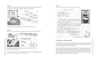 Ejemplo 5                                                                                                                         Ejemplo 7
                                     Primera Sección. Jardín de Infantes de la Escuela Graduada “Joaquín V. González”, Universidad Nacional                            3° año. Escuela Primaria N° 16. Docente: Alejandra Paione. La Plata, 2003.
                                     de La Plata (UNLP). Docente: Micaela Paladino. La Plata, 2007. Escritura presilábica.




                                     Clarita le sacó el chupete al bebé / y se puso a llorar / y Clarita hizo ja-ja-ja1


                                     Ejemplo 6
                                     Tercera sección. Jardín de Infantes N0 977. Docente: Guillermina Lanz. La Plata, 2005. Escritura silábica.
DGCyE / Subsecretaría de Educación




                                                                                                                                                                                                                                                                  La lectura en la alfabetización inicial
                                                                                                                                                                       Circulación de “bolsas viajeras”

                                                                                                                                                                       El intercambio entre lectores incursiona también en el contexto familiar. Se trata de
                                                                                                                                                                       favorecer espacios compartidos de lectura invitando a las familias a participar de la
                                                                                                                                                                       circulación de algunos materiales de la biblioteca.

                                     Alex quiere un dinosaurio / léanlo dinosaurio que hace travesuras / es loco y diver-                                              Las “bolsas viajeras” pueden contener material de lectura variado destinado a niños y
                                     tido / está re bueno / Sala Azul                                                                                                  material específico para adultos (cuentos, novelas, textos informativos, poesías, histo-
                                                                                                                                                                       rietas, etc.). Incluyen un cuaderno donde los alumnos pueden escribir sobre la expe-
                                     1
                                         Criterio de transcripción: para marcar el cambio de línea gráfica en la escritura infantil se utiliza barra ( / ). Por otra
                                         parte, a fin de una mejor comprensión del texto producido por el niño, en todos los casos, se transcribe de manera
                                                                                                                                                                       riencia compartida (ejemplo 8) y las familias registrar comentarios sobre las lecturas y
                                         convencional la ortografía de las palabras y el uso de mayúscula inicial.                                                     sugerencias sobre otros materiales a incluir (ejemplo 9).
20                                                                                                                                                                                                                                                                21
 