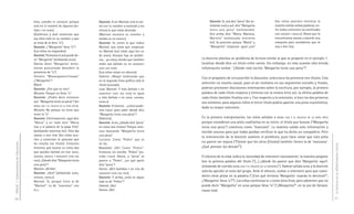 ésta, ustedes la conocen porque             Docente: A ver Marisol, traé el car-        Docente: Si, acá dice “pena” (lee se-             (los niños asienten mientras la
                                     está en el nombre de algunos (se-           tel con tu nombre y mostrale a los          ñalando PENA) y acá dice “Margarita               maestra señala ambas palabras; en-
                                     ñala O en MONA).                            chicos lo que estás diciendo.               tenía una pena” (señalando).                      tre todos comentan las similitudes
                                     (Guillermo y José comentan que              (Marisol muestra su nombre y                Acá arriba dice “María, Mariana,                  con MARIANA Y MARIELA). Ahora que lo
                                     esa letra está en su nombre y que           señala MA en MARISOL).                      Mariela” (señalando mientras                      encontramos vamos a hacerle una
                                     se trata de la letra “o”).                  Docente: Sí, miren lo que indica            lee). Se parecían porque “María” y                marquita para acordarnos que lo
                                     Docente: ¿“Margarita” lleva “o”?            Marisol, que éstas que empiezan             “Margarita” empiezan igual ¿no?                   voy a leer hoy.
                                     (Los niños no responden)                    en Marisol (MA) están aquí (en MA
                                     Docente: Pensemos si acá puede de-          de MARÍA). Aunque hay un proble-
                                     cir “Margarita” (señalando MONA).           ma… yo estoy viendo que también        La docente plantea un problema de lectura similar al que se propone en el ejemplo 1:
                                     (Varios dicen “Margarita” lenta-            están acá (señala MA en MARGARITA      localizar dónde dice un título entre varios. Sin embargo, en esta ocasión sólo brinda
                                     mente procurando descubrir la               TENÍA UNA PENA).                       información verbal: “¿Dónde está escrito ‘Margarita tenía una pena’?”.
                                     presencia de “o”).                          (Los niños miran en silencio)
                                     Genaro: “Maaargaaariiiitaaaa”               Gabriel: ¡Abajo! (indicando que        Con el propósito de circunscribir la discusión, selecciona los primeros tres títulos. Esta
                                     ¿“Morgorita”?                               en la segunda línea gráfica está el
                                     (Ríen)
                                                                                                                        selección no resulta casual, pues al ser similares en sus segmentos iniciales y finales,
                                                                                 título buscado).
                                     Docente: ¿Por qué se ríen?                  Juan Manuel: Y ésta (señala R en       podrían promover discusiones interesantes sobre la escritura, por ejemplo, la primera
                                     Micaela: Porque no lleva “o”.               MARGARITA TENÍA UNA PENA) es igual     palabra de cada título empieza y termina con la misma letra M/A; la última palabra de
                                     Docente: ¿Podrá decir entonces              a ésta (señala R en MARÍA, MARIANA,    cada título también finaliza con A. Con respecto a la extensión, si bien los dos primeros
                                     acá “Margarita tenía un pena”? (en          MARIELA).                              son similares, para algunos niños el tercer título podría aportar una pista cuantitativa,
                                     MONA LISA Y EL PALACIO DE LA PAPA FRITA).   Docente: Entonces… ¿cómo pode-         dada su mayor extensión.
                                     Micaela: No porque no tiene que             mos hacer para saber dónde dice
                                     tener la “o”.                               “Margarita tenía una pena”?
                                     Docente: Efectivamente, aquí dice           (Silencio).                            En la primera interpretación, los niños señalan a MONA LISA Y EL PALACIO DE LA PAPA FRITA
                                     “Mona” y en todo dice “Mona                 Docente: A ver, ¿dónde dirá “pena”     porque consideran una pista cualitativa en su inicio: el título que buscan ("Margarita
                                     Lisa y el palacio de la papa frita”         en estos dos títulos? Porque esta-     tenía una pena") comienza como “manzana”. La maestra valida esta información y
                                     (señalando mientras lee). Otro día          mos buscando “Margarita tenía          escribe MANZANA para que todos puedan verificar lo que ha dicho un compañero. Pero
                                     vamos a leer éste (los niños son-           una pena”.                             la intervención de la docente sostiene el problema, pues hace notar que esta pista
                                     ríen y comentan lo gracioso que             Luciano: Como “Pedro” que es
                                                                                                                        no parece ser segura (“Fíjense que los otros [títulos] también tienen la de ‘manzana’.
DGCyE / Subsecretaría de Educación




                                     les resulta ese título). Entonces           mi tío.




                                                                                                                                                                                                                          La lectura en la alfabetización inicial
                                     tenemos que buscar en estos dos             Docente: ¡Ah! Como “Pedro”.            ¿Qué piensan los demás?”).
                                     que quedan (señala sin leer MARÍA,          Entonces les escribo “Pedro” (es-
                                     MARIANA, MARIELA Y MARGARITA TENÍA UNA      cribe PEDRO). Ahora, si “pena” se      El silencio de la clase indica la necesidad de intervenir nuevamente: la maestra propone
                                     PENA). ¿Dónde dirá “Margarita tenía         parece a “Pedro”, ¿en qué parte        leer la primera palabra del título ("[...] ¿dónde les parece que dice 'Margarita' aquí?,
                                     una pena”?                                  dirá “pena”?                           señalando de corrido MONA LISA Y EL PALACIO DE LA PAPAFRITA"). Gabriel señala MONA y la docente
                                     Marisol: ¡Arriba!                           Varios: ¡Ahí! (señalan P en PENA de
                                                                                                                        solicita opinión al resto del grupo. Ante el silencio, vuelve a intervenir para que consi-
                                     Docente: ¿Acá? (señalando MARÍA,            MARGARITA TENÍA UNA PENA).
                                     MARIANA, MARIELA).                          Docente: Y arriba, ¿está en algún      deren otras pistas en la palabra (“¿Con qué termina ‘Margarita’ cuando lo decimos?”;
                                     Marisol: Sí, porque tiene la de             lado la de “Pedro”?                    ¿‘Margarita’ lleva ‘o’?”). Los niños confirman la A como letra final, pero advierten que no
                                     “Marisol”. La de “manzana” con              Gabriel: ¡No!                          puede decir “Margarita” en MONA porque lleva “o” (“¿Morgorita?”, en la voz de Genaro,
                                     la A.                                       Varios: ¡No!                           causa risa).

50                                                                                                                                                                                                                        51
 