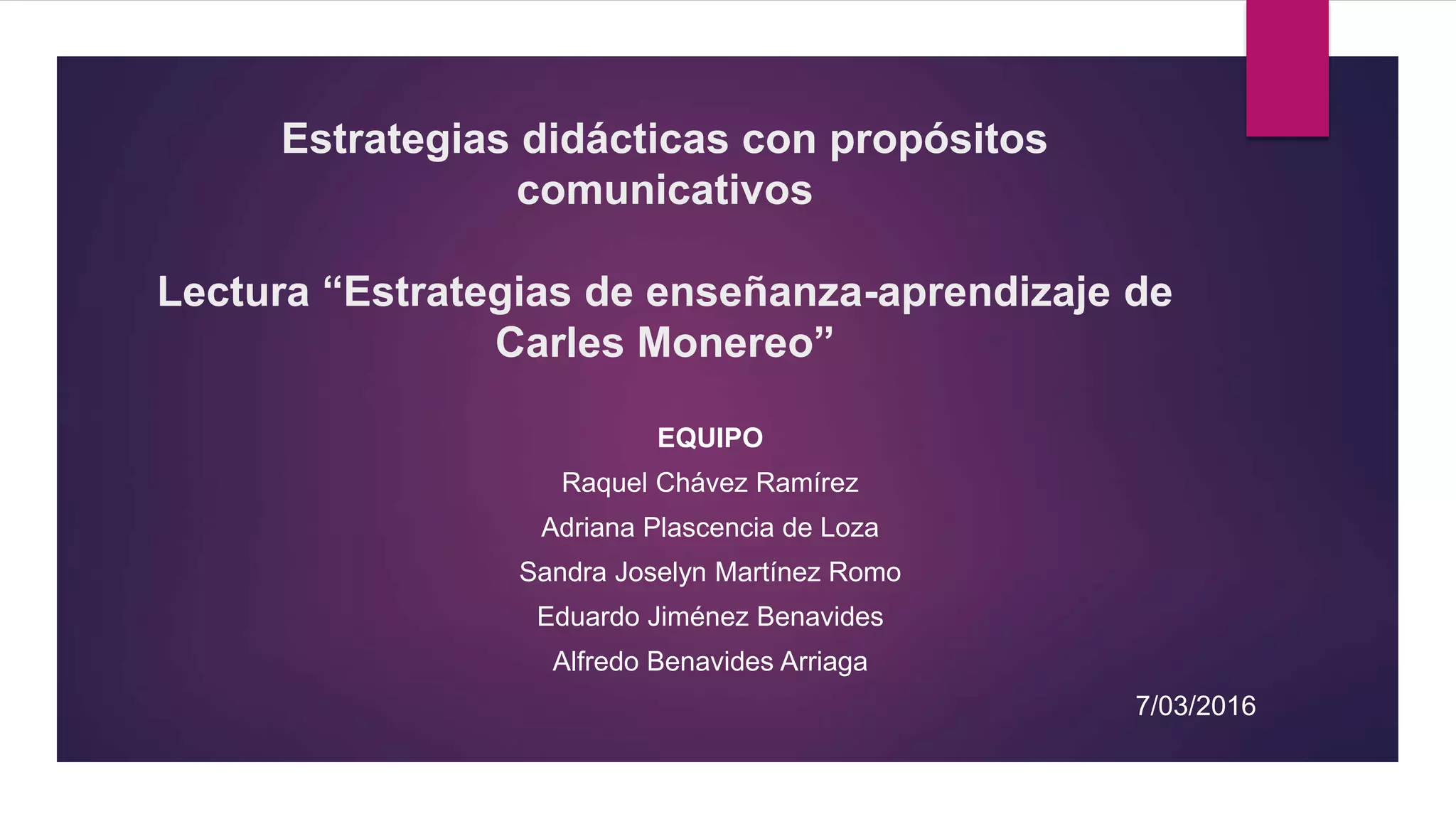 Lectura estrategias de enseñanza aprendizaje de carles monereo | PPTX