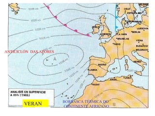 ANTICICLÓN  DAS AZORES BORRASCA TÉRMICA DO CONTINENTE AFRICANO VERAN 