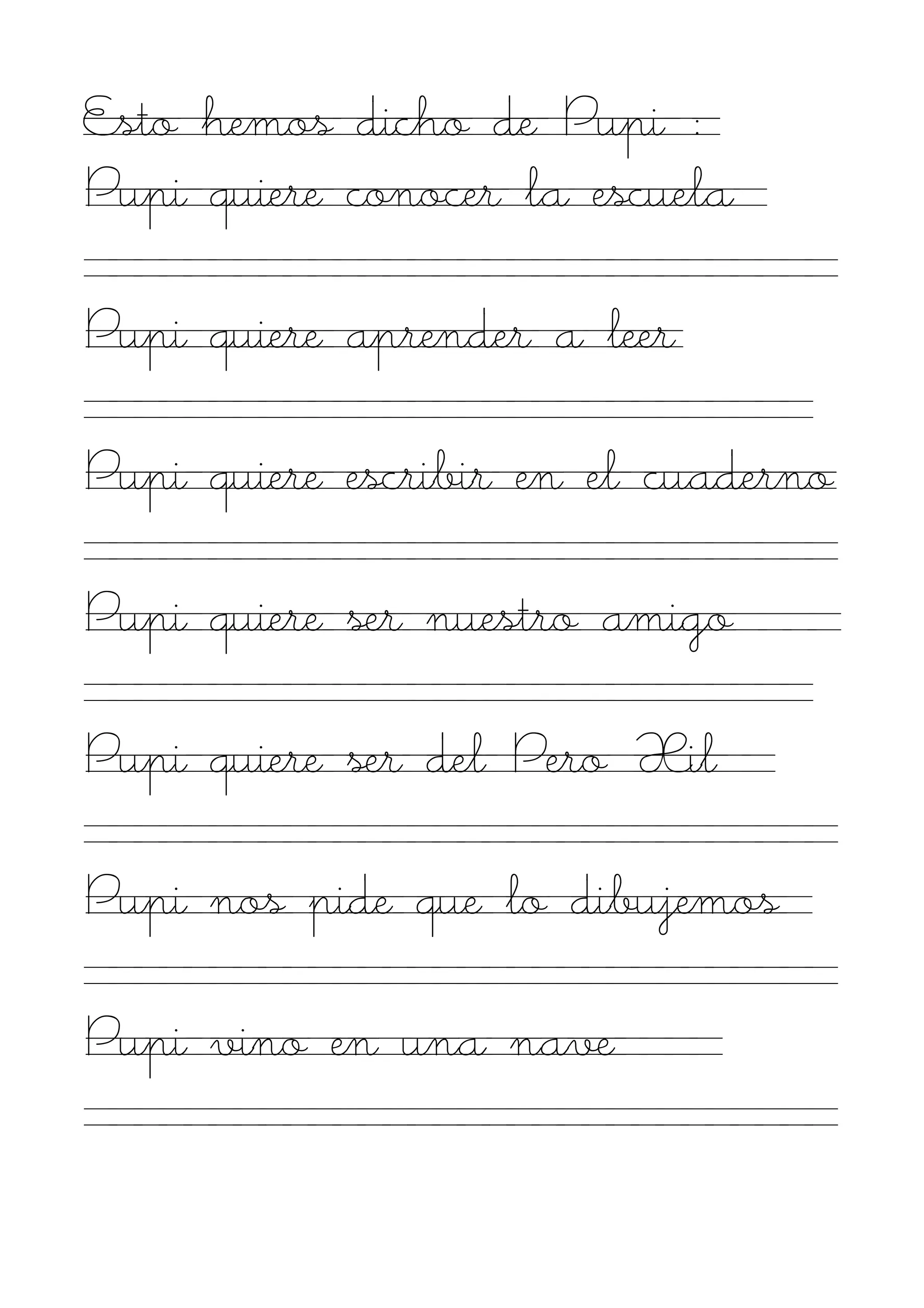 Esto hemos dicho de Pupi :
Pupi quiere conocer la escuela

Pupi quiere aprender a leer

Pupi quiere escribir en el cuaderno

Pupi quiere ser nuestro amigo

Pupi quiere ser del Pero Xil

Pupi nos pide que lo dibujemos

Pupi vino en una nave
 
