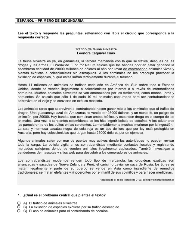 Lecturas con preguntas y respuestas 1 secundaria 1 