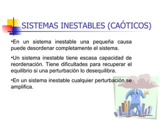 SISTEMAS INESTABLES (CAÓTICOS) <ul><li>En un sistema inestable una pequeña causa puede desordenar completamente el sistema...