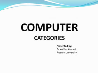 COMPUTER
CATEGORIES
Presented by:
Dr. Akhlas Ahmed
Preston University

 