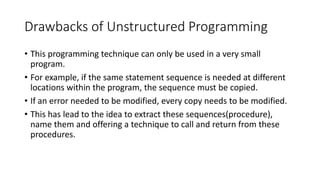 Drawbacks of Unstructured Programming
• This programming technique can only be used in a very small
program.
• For example...