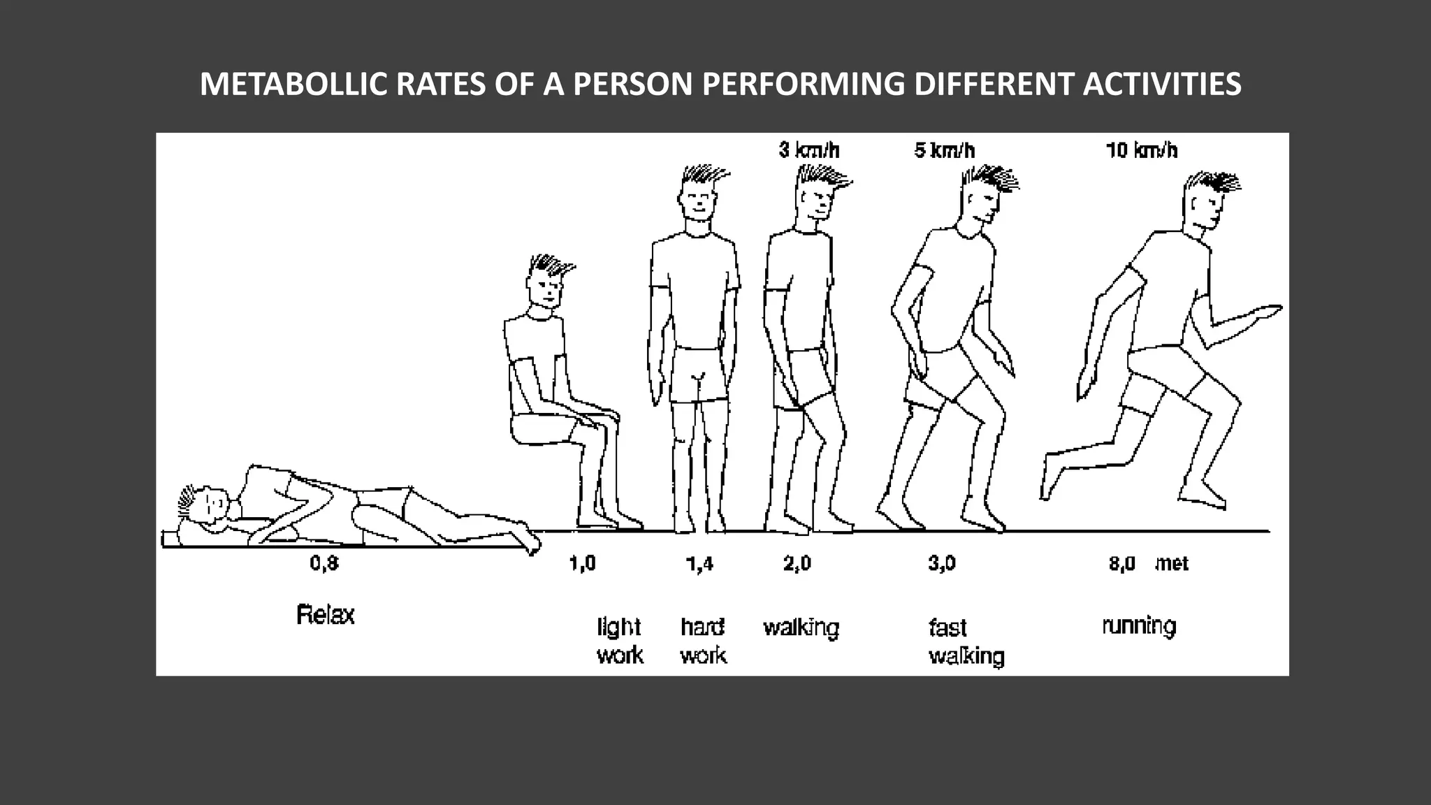 METABOLLIC RATES OF A PERSON PERFORMING DIFFERENT ACTIVITIES
 