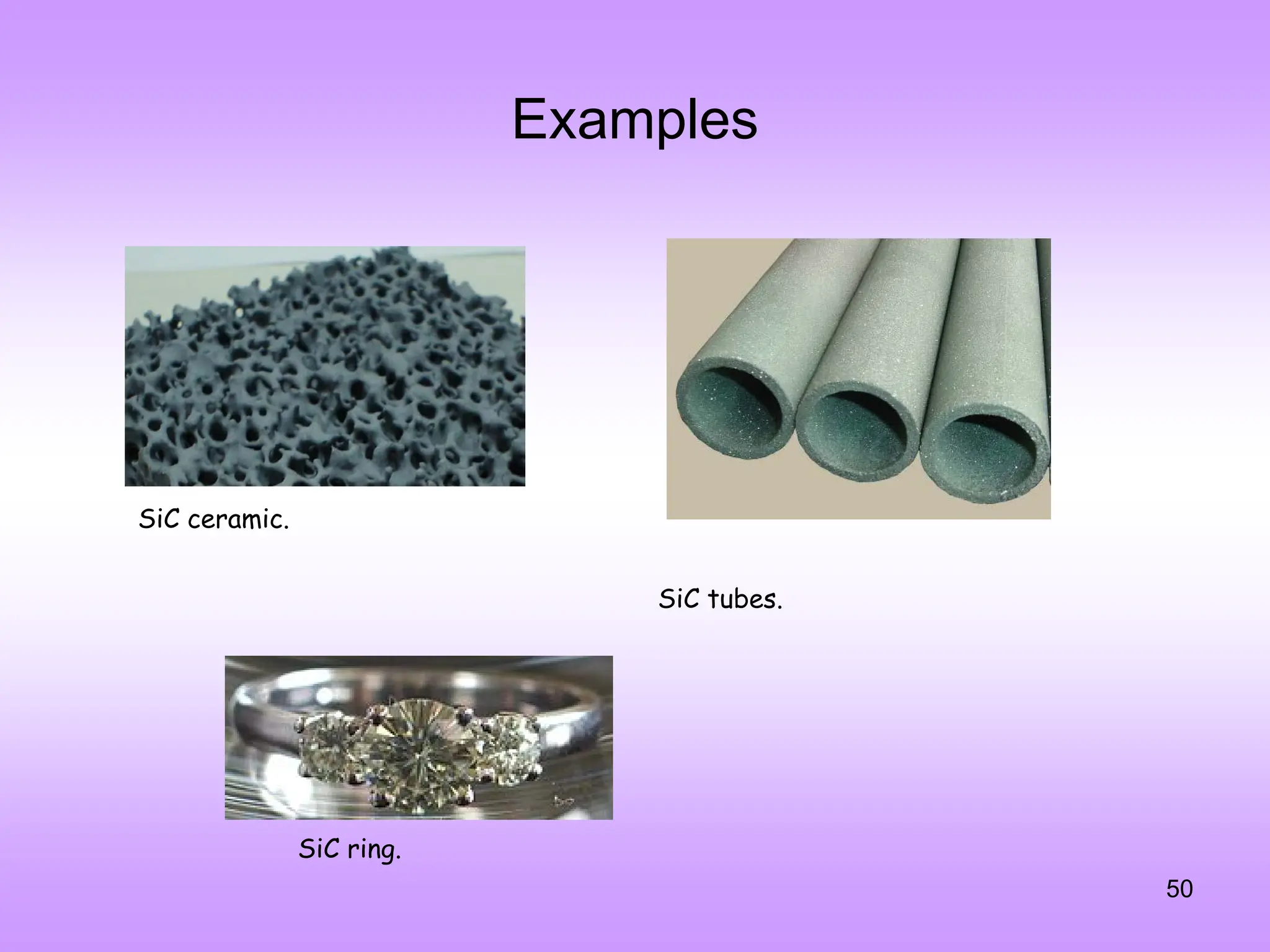 Examples
50
SiC ceramic.
SiC tubes.
SiC ring.
 