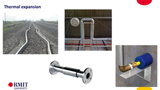 42
Thermal expansion
Slip / Telescopic joint
Bellows joint
Expansion loops/bends
 