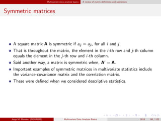 Multivariate data analysis basics A review of matrix deﬁnitions and operations
Symmetric matrices
A square matrix A is sym...