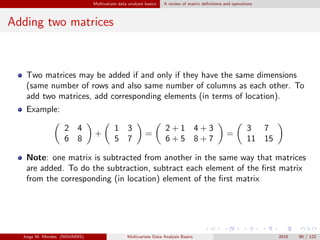 Multivariate data analysis basics A review of matrix deﬁnitions and operations
Adding two matrices
Two matrices may be add...
