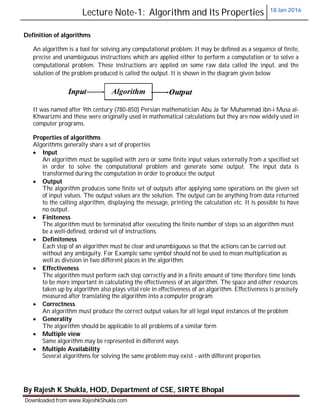 Lecture Note-1: Algorithm and Its Properties | PDF