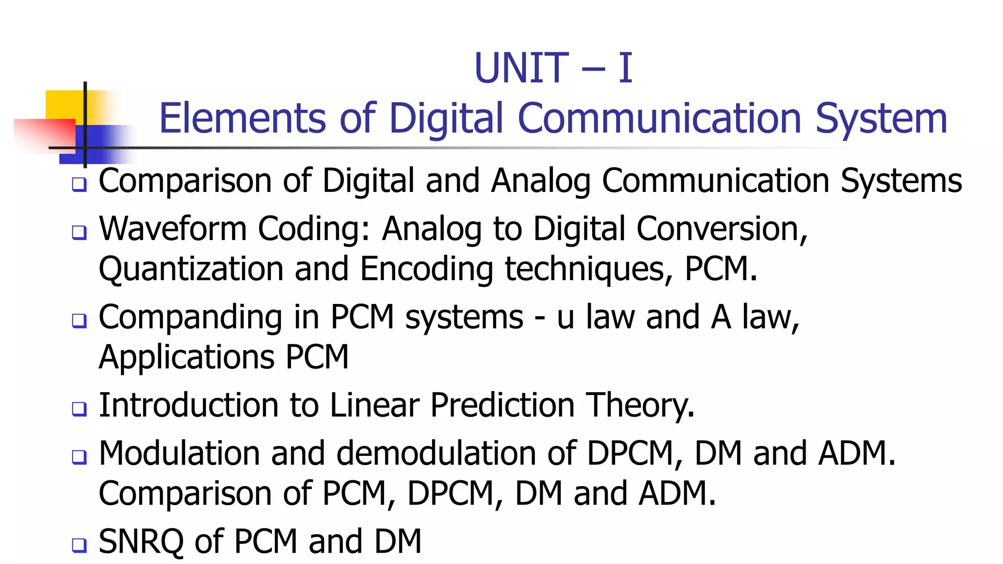 UNIT-1 Elements of Digital Communication | PPTX | Digital Audio ...