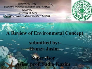 Republic of Iraq
(Ministry of higher education and scientific
research)
University of Kufa
Faculty of science /Department of Ecology
A Review of Environmetal Concept
submitted by:-
Hamza Jasim
Supervisor
Asisst prof. Sadiq Kazim
 