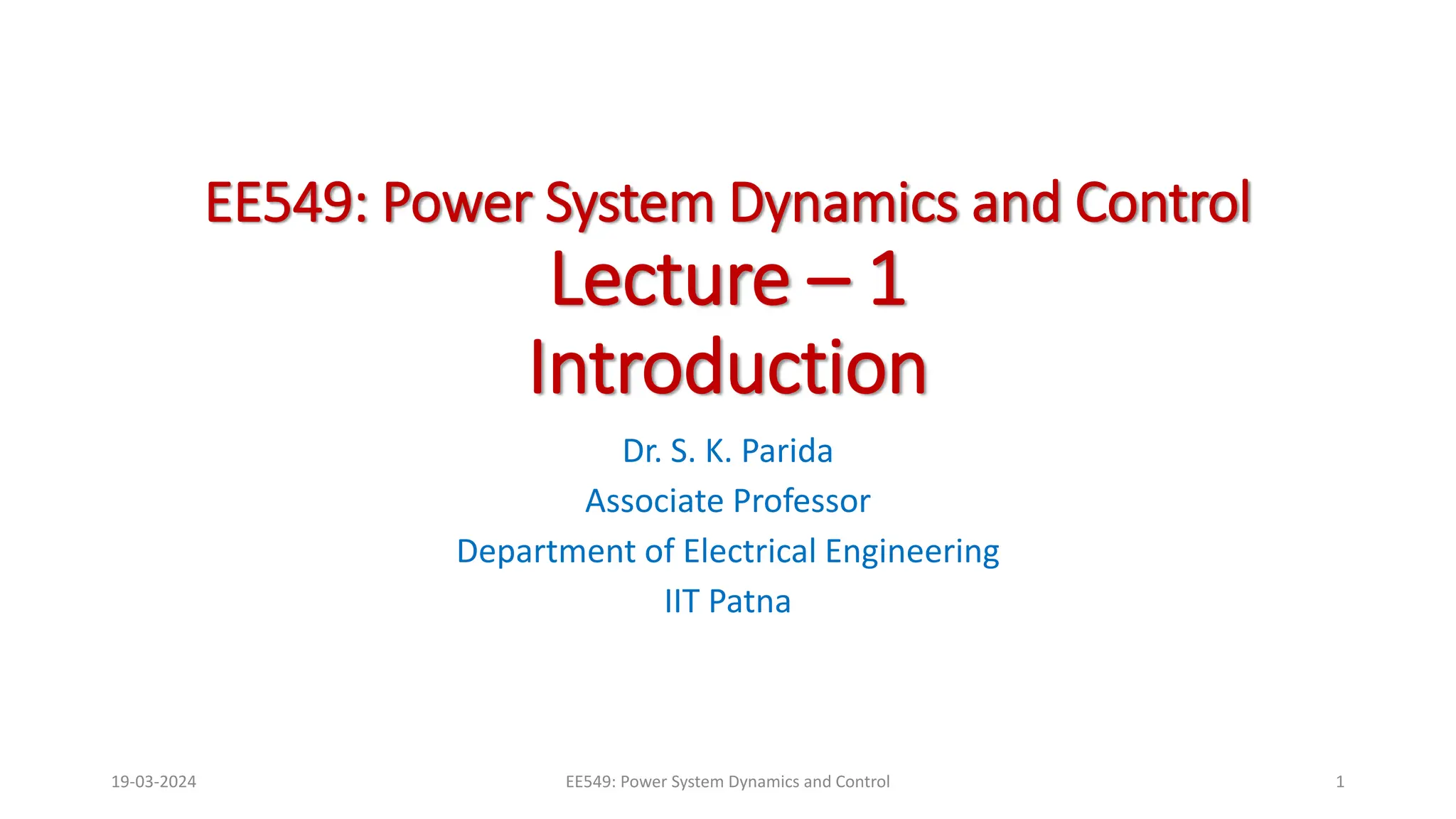 Power System Dynamics Lecture 1 Introduction.ppsx