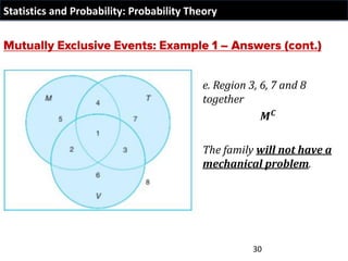 Statistics and Probability: Probability Theory
e. Region 3, 6, 7 and 8
together
𝑴𝑪
The family will not have a
mechanical problem.
30
 