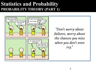 Statistics and Probability
PROBABILITY THEORY (PART 1)
1st Semester SY 2021-2022
1
 