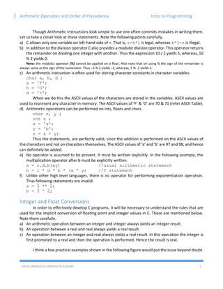 Arithmetic Operators and Order of Precedence Intro to Programming
MUHAMMAD HAMMAD WASEEM 2
Though Arithmetic instructions ...