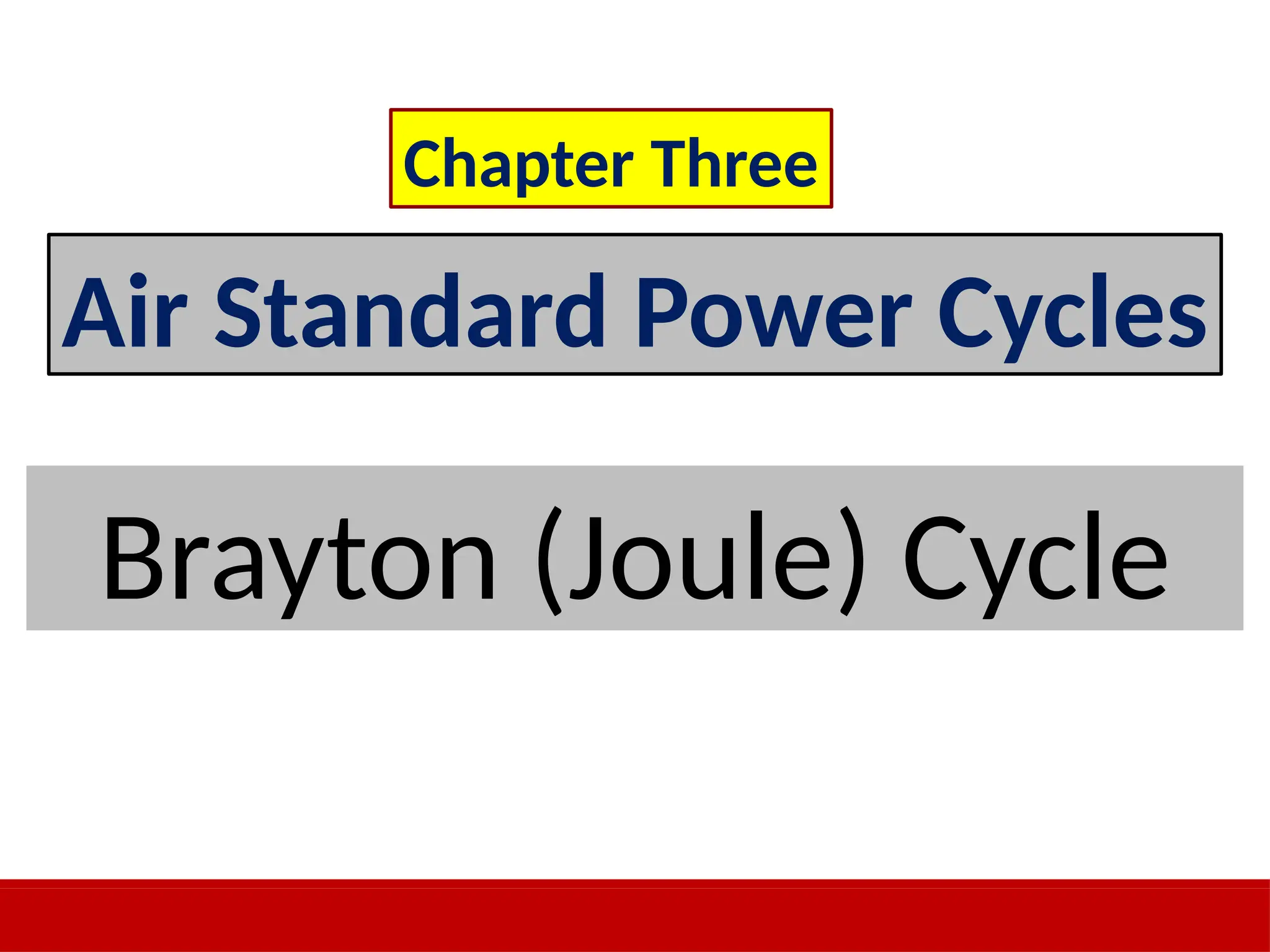 Air Standard Power Cycles
Chapter Three
Brayton (Joule) Cycle
 
