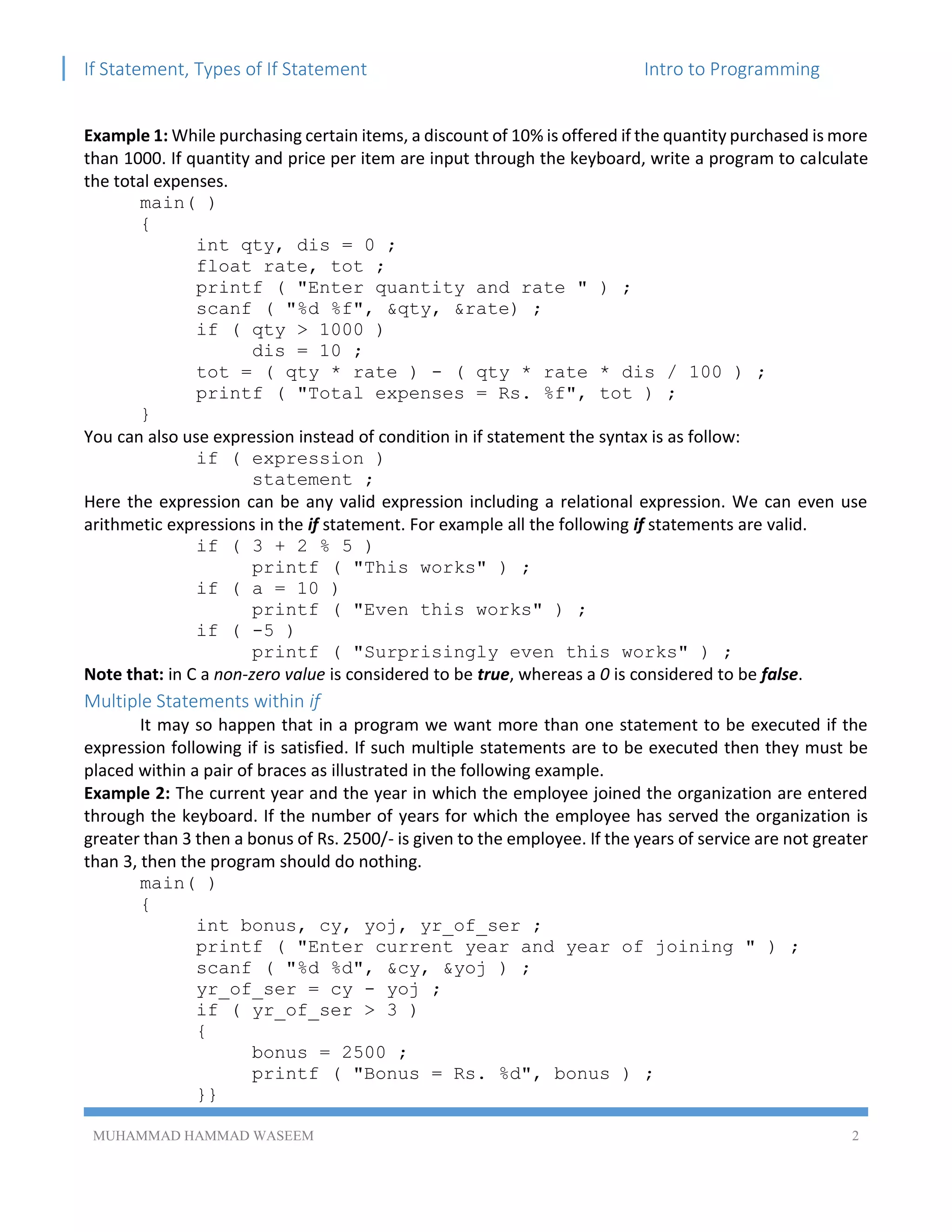 [ITP - Lecture 08] Decision Control Structures (If Statement) | PDF