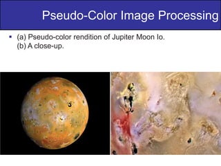 12
of
36
Pseudo-Color Image Processing
 (a) Pseudo-color rendition of Jupiter Moon Io.
(b) A close-up.
 