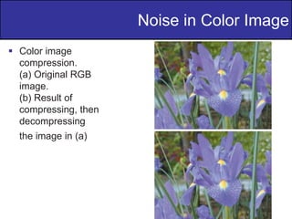 47
of
36
 Color image
compression.
(a) Original RGB
image.
(b) Result of
compressing, then
decompressing
the image in (a)
Noise in Color Image
 