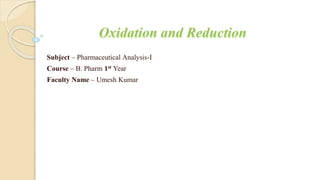 Subject – Pharmaceutical Analysis-I
Course – B. Pharm 1st Year
Faculty Name – Umesh Kumar
 