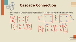 Cascade Connection
• Transmission Lines are connected in cascade to increase the effective length of the
line.
 