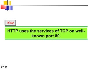 27.31
HTTP uses the services of TCP on well-
known port 80.
Note
 