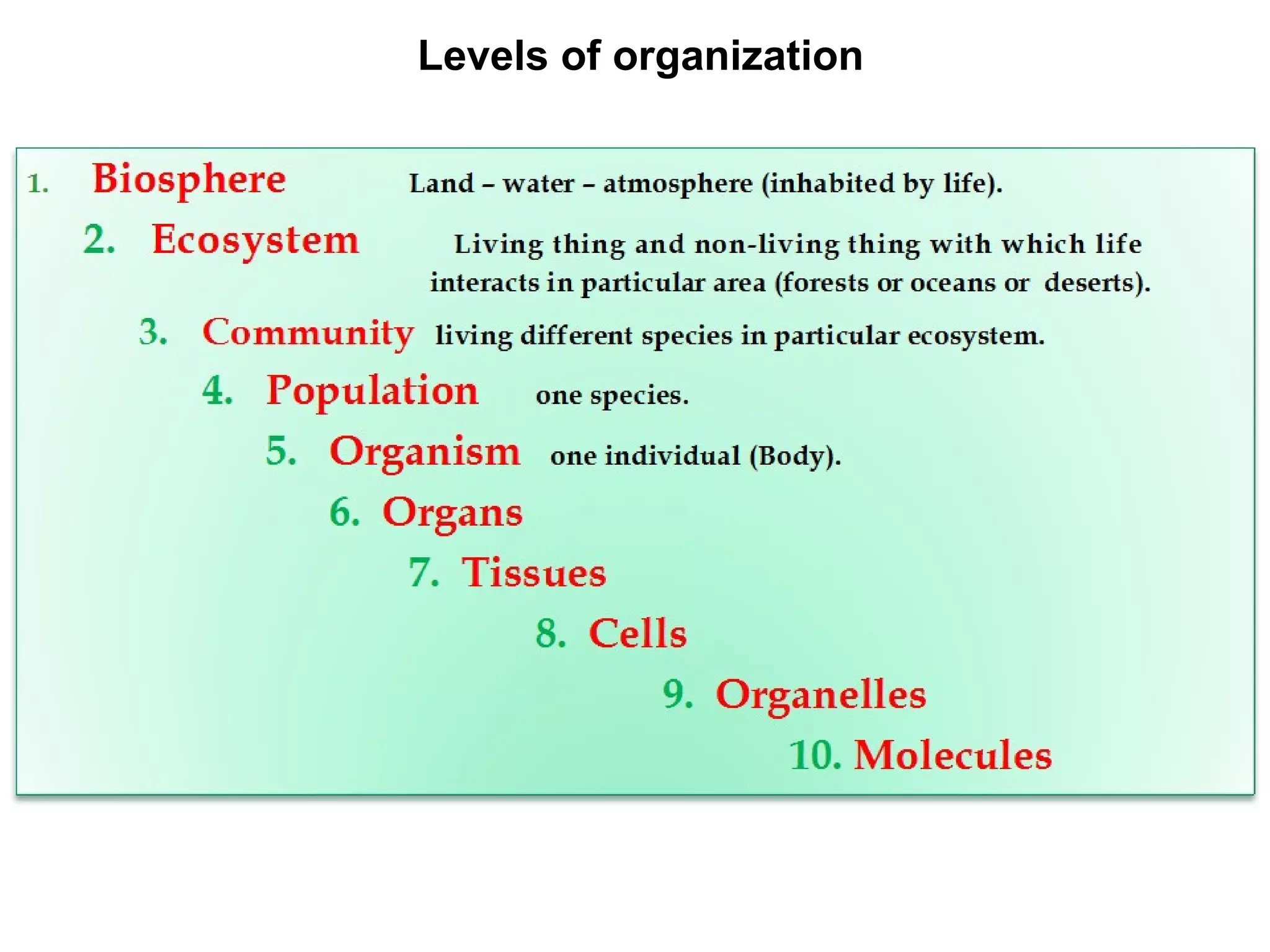 Levels of organization
 