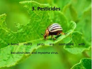 3. Pesticides
 Some insect pests are controlled with
baculoviruses and myxoma virus.
 