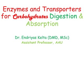 Enzymes and Transporters
for Carbohydrates Digestion &
Absorption
Dr. Endriyas Kelta (DMD, MSc)
Assistant Professor, AAU
 