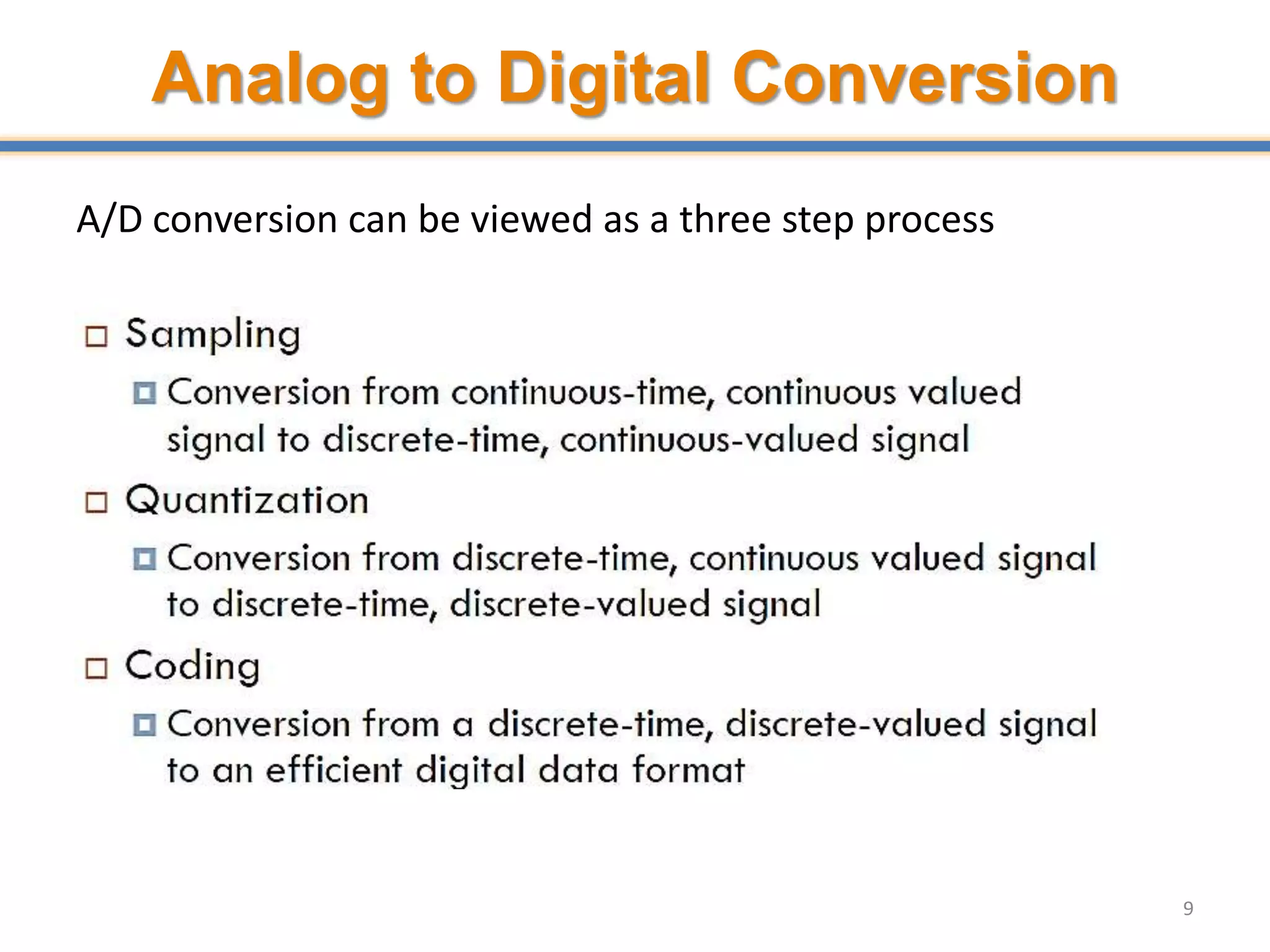 Analog to Digital Conversion
A/D conversion can be viewed as a three step process
9
 