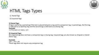 HTML Basics, Tags and Elements, the properties of elements | PDF