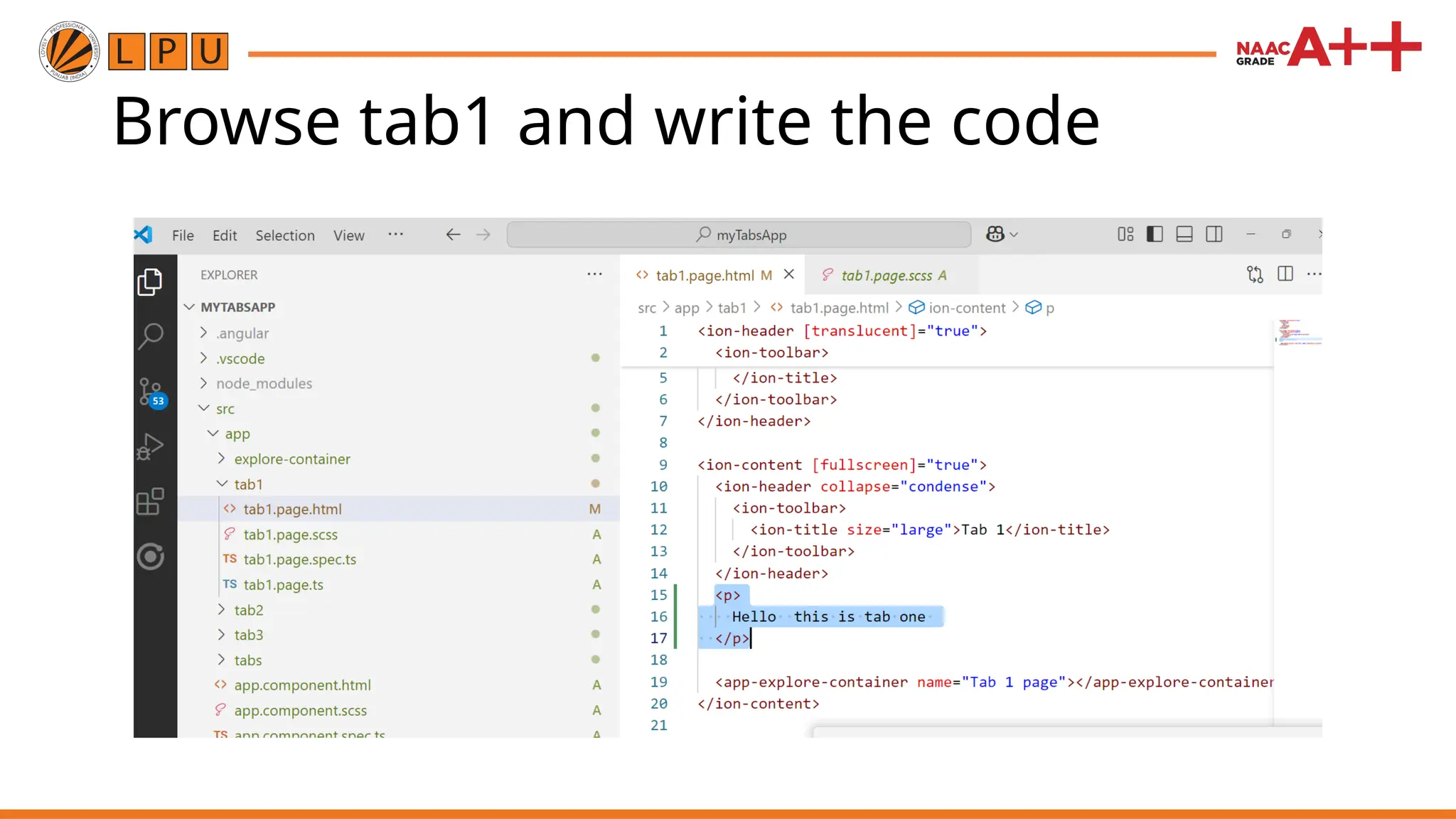 Browse tab1 and write the code 