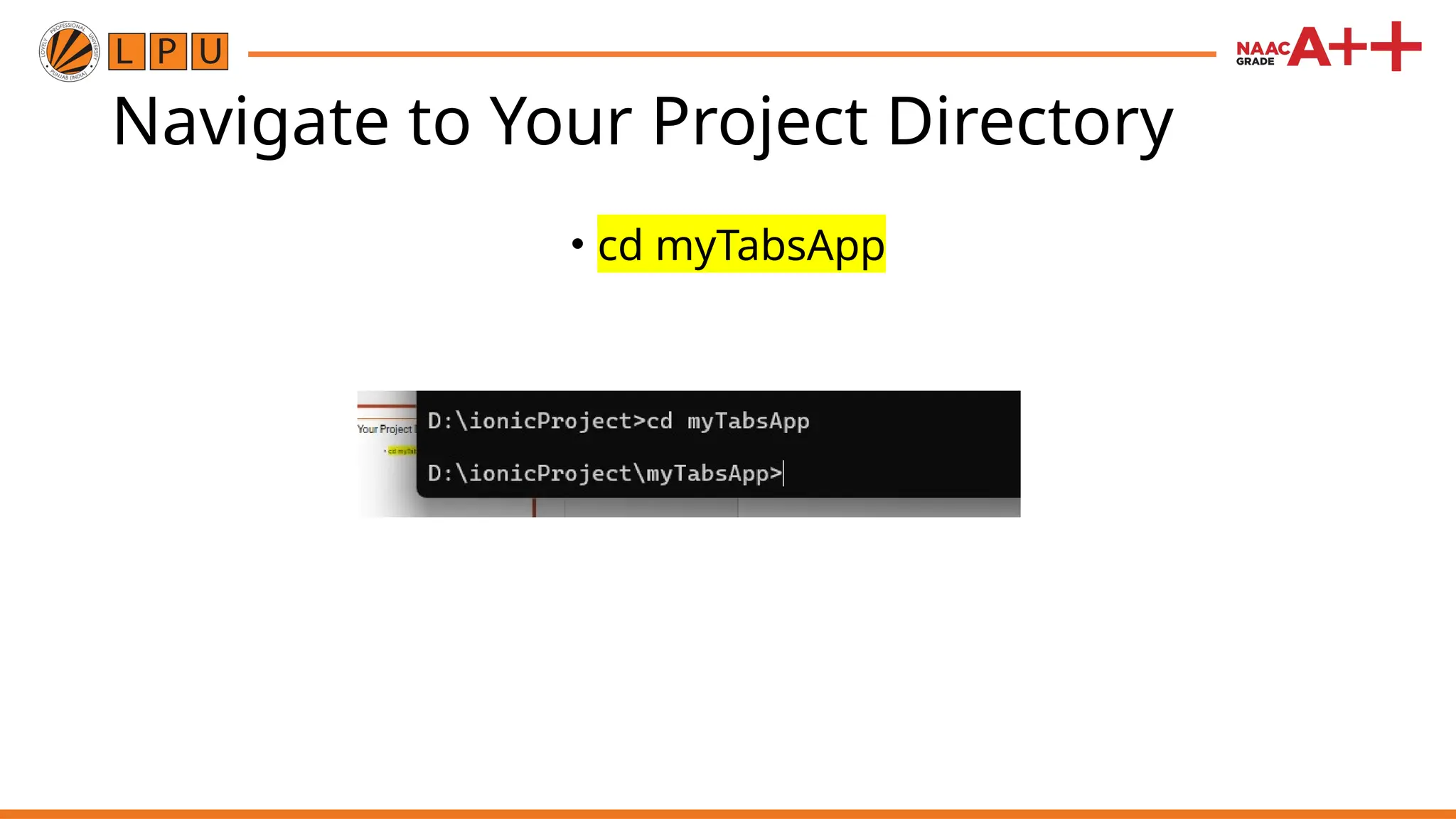 Navigate to Your Project Directory • cd myTabsApp 