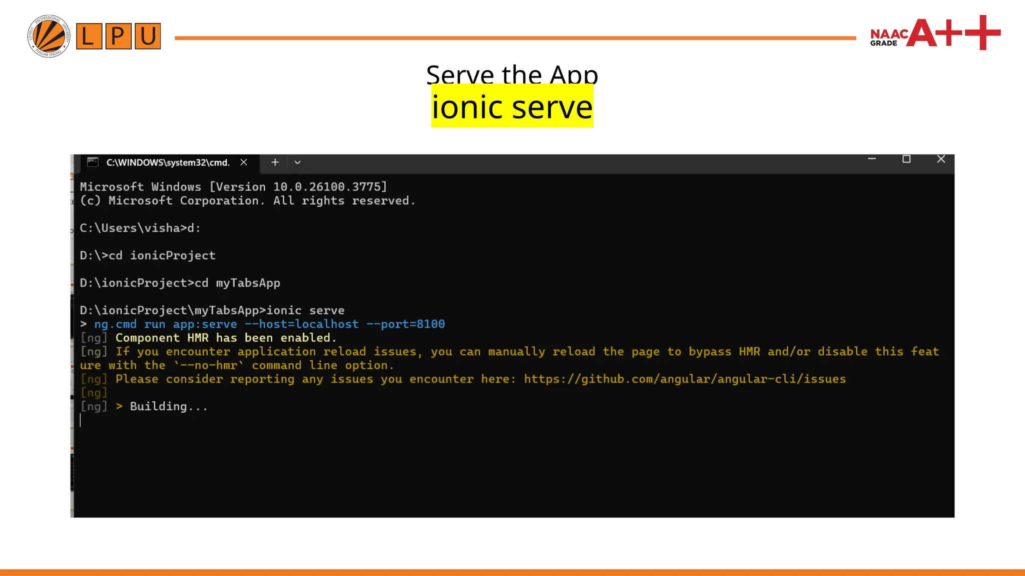Serve the App ionic serve 