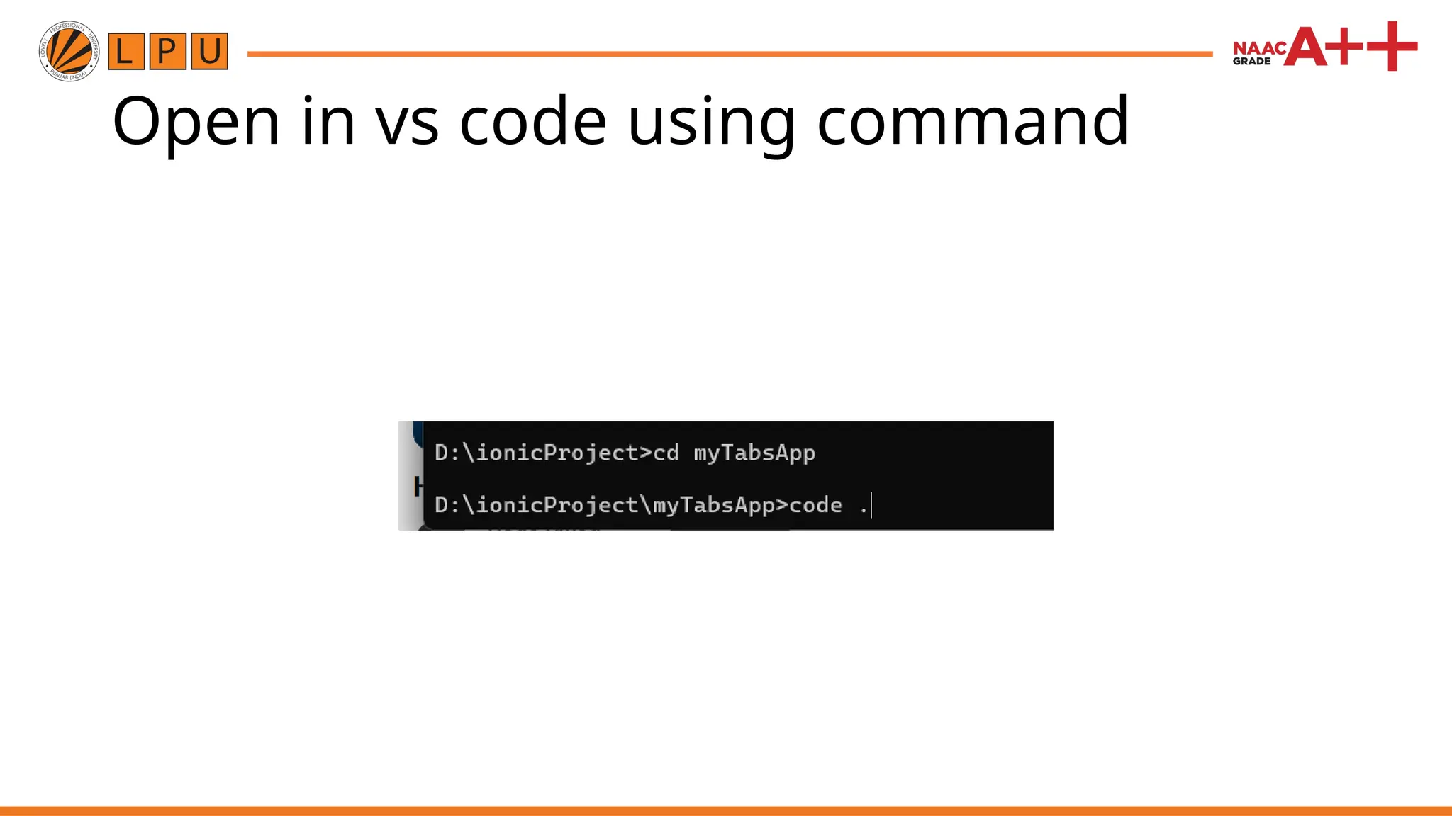 Open in vs code using command 