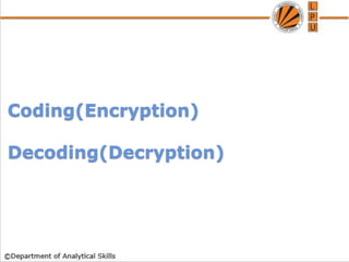 Coding(Encryption)
Decoding(Decryption)
 