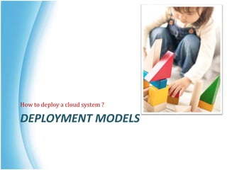 DEPLOYMENT MODELS
How to deploy a cloud system ?
 