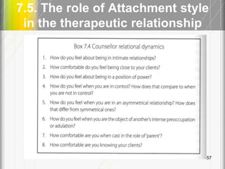 7.5. The role of Attachment style
in the therapeutic relationship
57
 