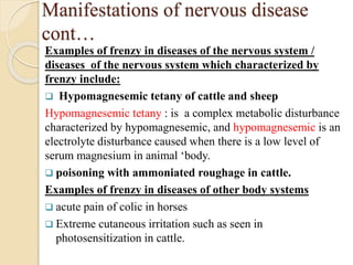 Manifestations of nervous disease
cont…
Examples of frenzy in diseases of the nervous system /
diseases of the nervous sys...