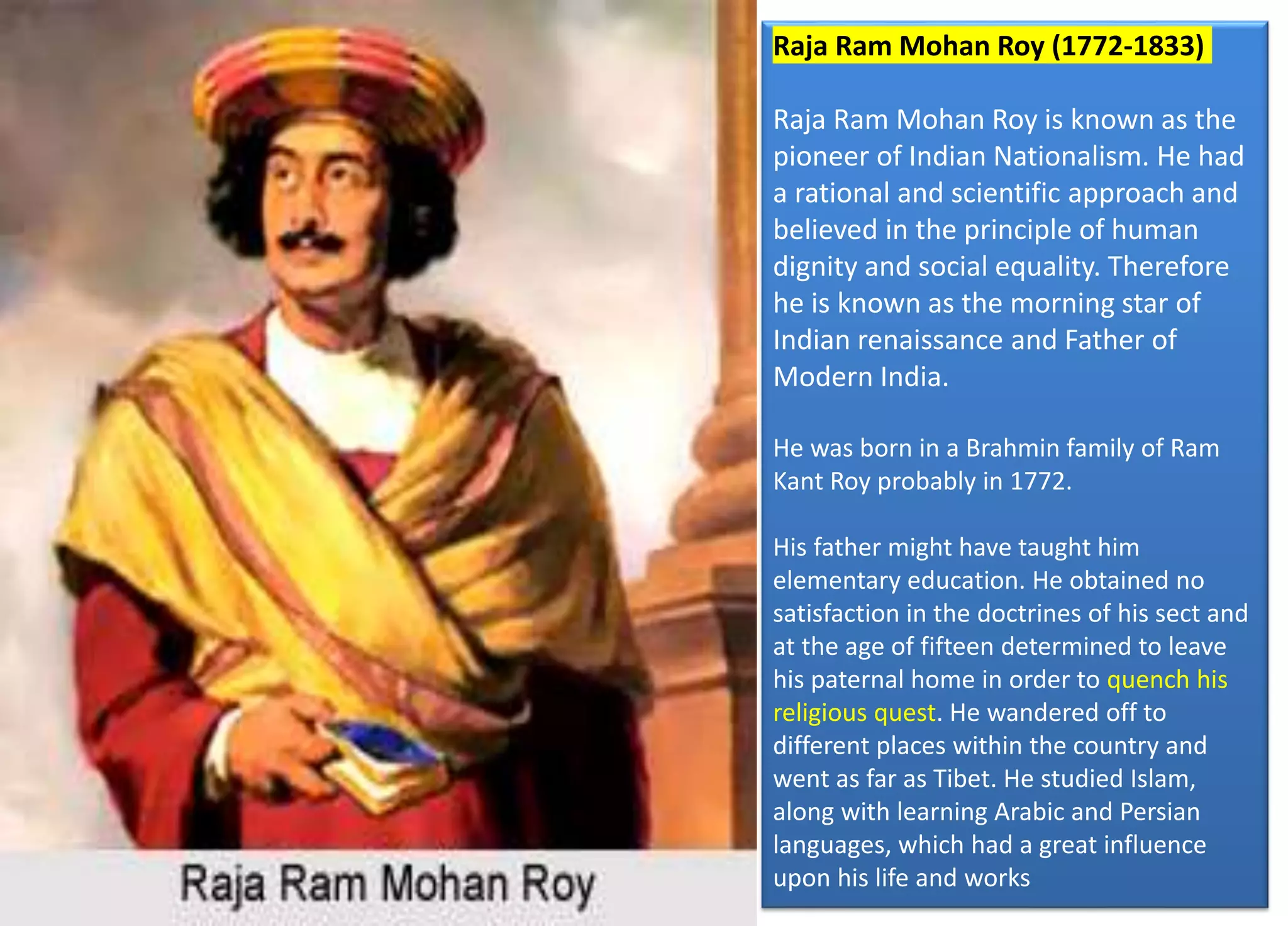 Lecture-2; Raja Ram Mohan Roy (1772-1833) | PPTX