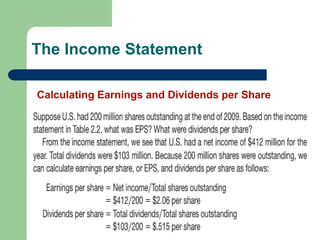 The Income Statement
Calculating Earnings and Dividends per Share
 