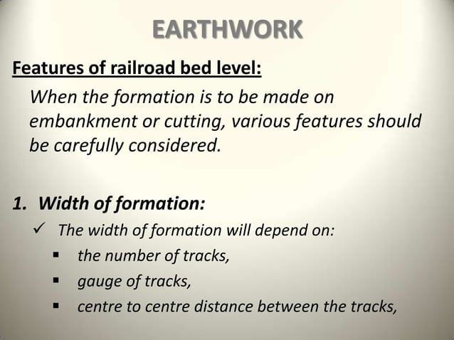 Earthwork & track formation Railway Engineering | PPTX | Rail Travel ...